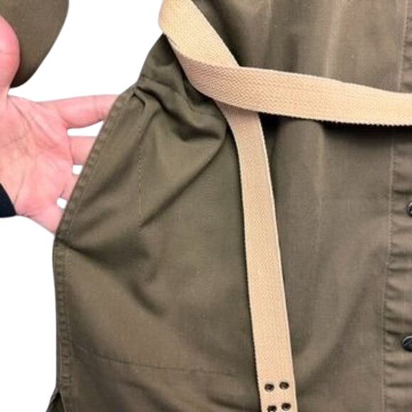 Liz Claiborne Shirt Dress Size L Olive Green Belted Snap Button Curved Hem Vtg - Picture 7 of 13